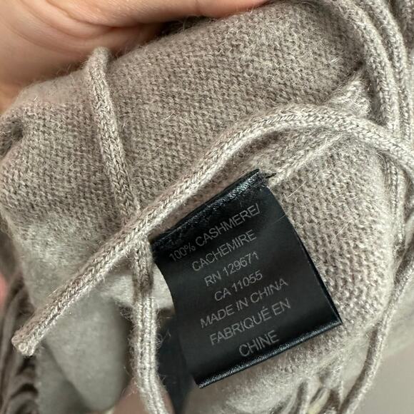 360 Cashmere Shawl Taupe Fringe Trim Open Sides And Front 100% Cashmere One Size - Picture 5 of 8